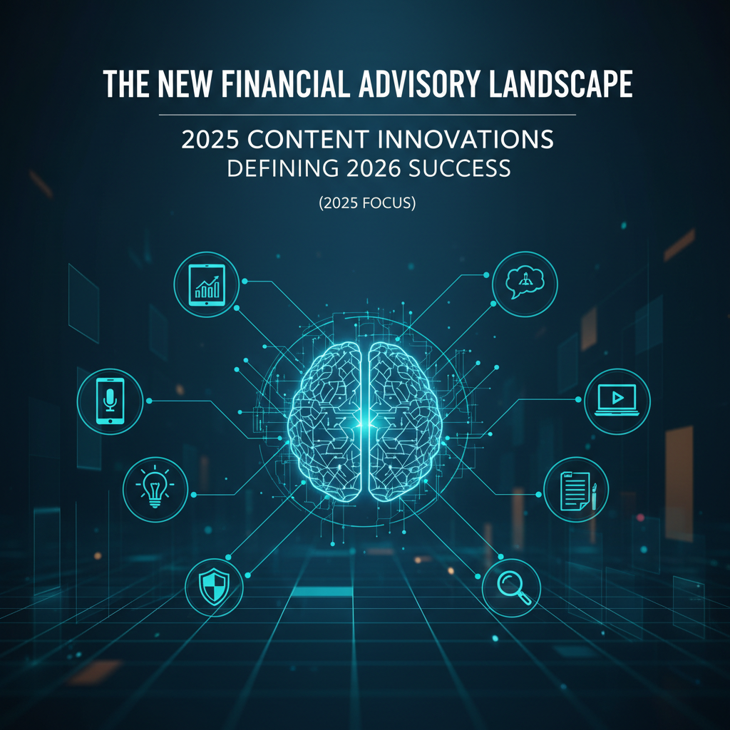 Illustration showing 2025 financial advisory content innovations concepts for the new financial a...